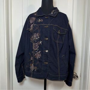 Avenue jeans plus size 18/20 Jean jacket Dark‎ Blue Embroidered Jacket